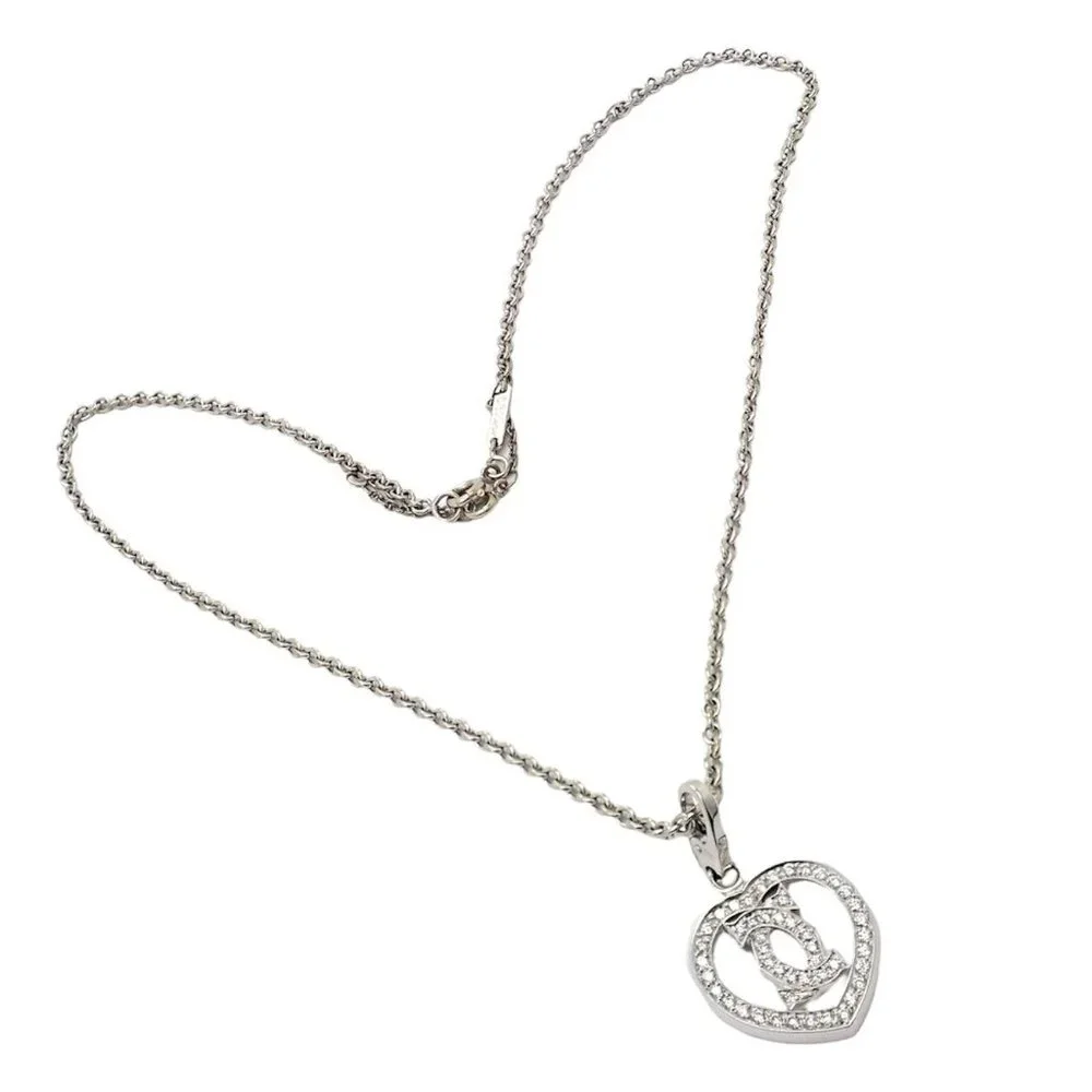Authentic! Cartier Double C Heart 18k White Gold Diamond Pendant Necklace - Picture 3 of 11